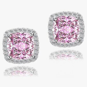 Cubic Zirconia Earrings Studs - White Gold 10MM Square Studs